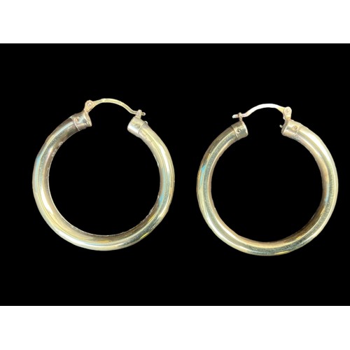 529 - 9ct GOLD LARGE HOOP EARRINGS 3.5cm DIA LATCH CHATCH 4.88grm