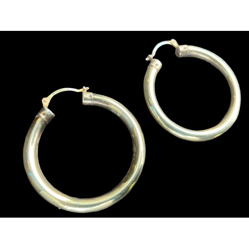 529 - 9ct GOLD LARGE HOOP EARRINGS 3.5cm DIA LATCH CHATCH 4.88grm