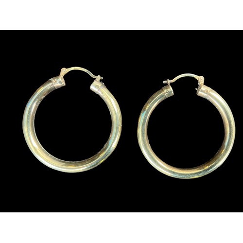 529 - 9ct GOLD LARGE HOOP EARRINGS 3.5cm DIA LATCH CHATCH 4.88grm