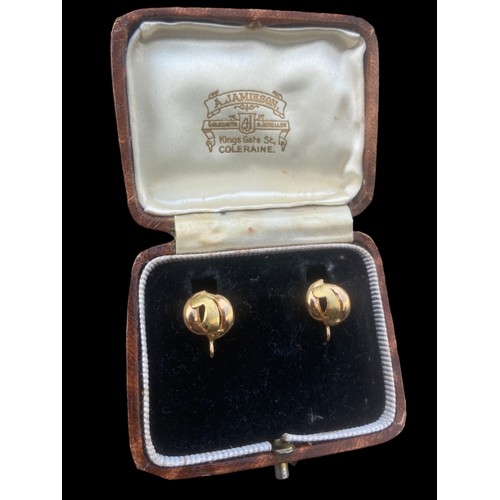 544 - A PAIR OF DESIGNER 18ct GOLD EARRINGS IN ANTIQUE JEWELLERY BOX