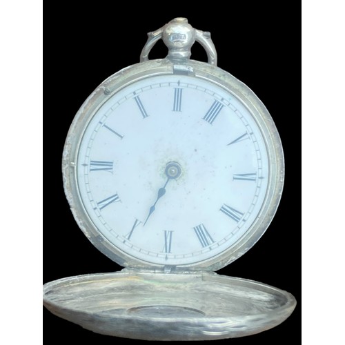 546 - A STUNNINGLY ORNATE BIRMINGHAM 1/2 HUNTER SILVER POCKET WATCH WITH FULL HALLMARKS