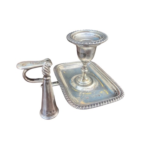 547 - A VICTORIAN LADIES CHAMBERSTICK COMPLETE WITH ITS ORIGINAL SNUFFER WEIGHS 131 GRAMS IN EXCELLENT CON... 