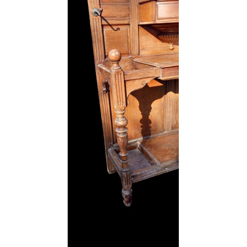 654 - ANTIQUE OAK HALL STAND MADE IN LIME STREET LIVERPOOL