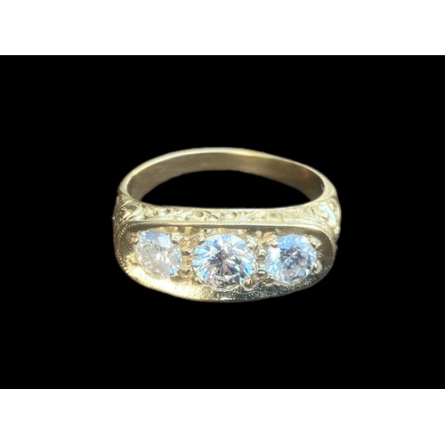 551 - AN 18ct (TESTED) 3 STONE DIAMOND RING IN HEAVY GOLD MOUNT  SIZE S 7.2grm