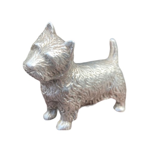 569 - A STUNNING EARLY 20CT CAST SOLID SILVER MODEL OFA SCOTCH TERRIER REALISTICALLY DECORATED BY A.E JAME... 