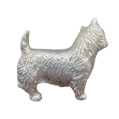 569 - A STUNNING EARLY 20CT CAST SOLID SILVER MODEL OFA SCOTCH TERRIER REALISTICALLY DECORATED BY A.E JAME... 