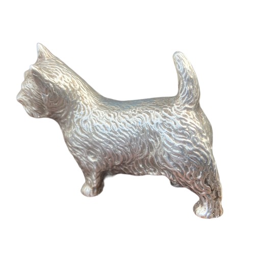 569 - A STUNNING EARLY 20CT CAST SOLID SILVER MODEL OFA SCOTCH TERRIER REALISTICALLY DECORATED BY A.E JAME... 