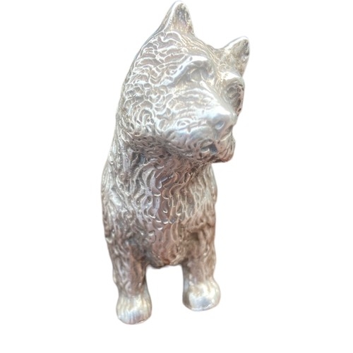 569 - A STUNNING EARLY 20CT CAST SOLID SILVER MODEL OFA SCOTCH TERRIER REALISTICALLY DECORATED BY A.E JAME... 