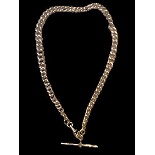 571 - A HEAVY 9ct ROSE GOLD ALBERT CHAIN ,T BAR AND SWIVEL ATTACHED 15