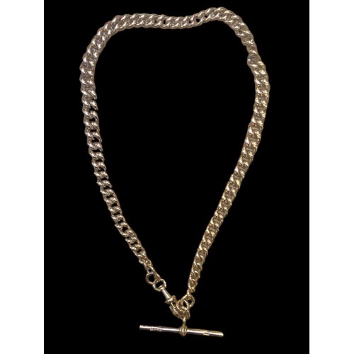 571 - A HEAVY 9ct ROSE GOLD ALBERT CHAIN ,T BAR AND SWIVEL ATTACHED 15