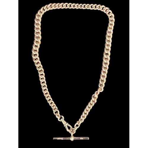 571 - A HEAVY 9ct ROSE GOLD ALBERT CHAIN ,T BAR AND SWIVEL ATTACHED 15