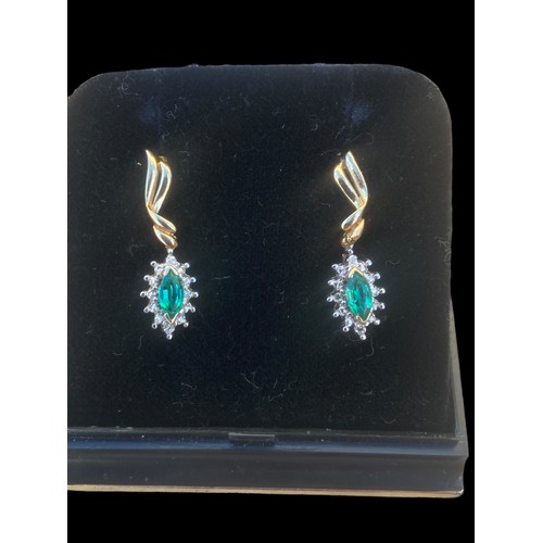 530A - 10k  GOLD EMERALD AND DIAMOND EARRINGS