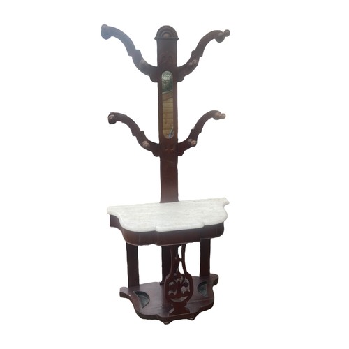 30 - A VICTORIAN MAHOGANY HALL TREE WITH A MARBLE SHELF