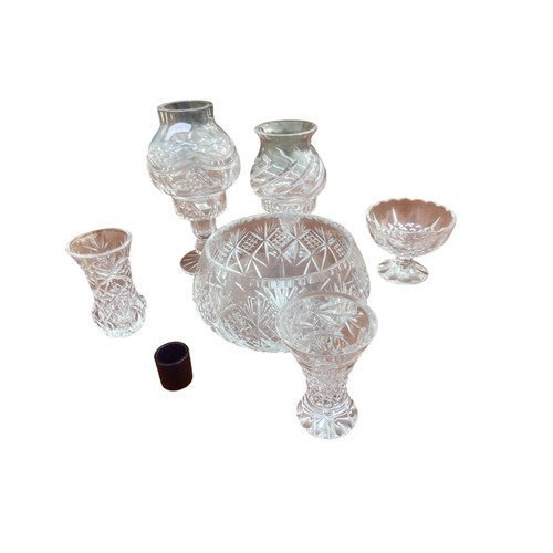 5 - A QUANTITY OF CRYSTAL INCLUDING CANDLE LANTERNS