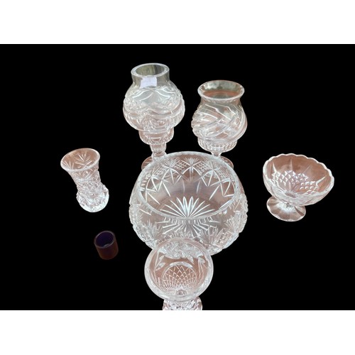 5 - A QUANTITY OF CRYSTAL INCLUDING CANDLE LANTERNS