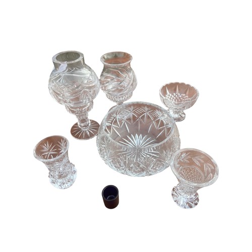 5 - A QUANTITY OF CRYSTAL INCLUDING CANDLE LANTERNS