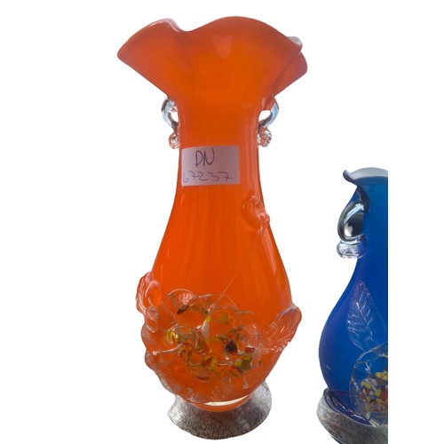 5 - 2 MURANO STYLE CUT GLASS VASE