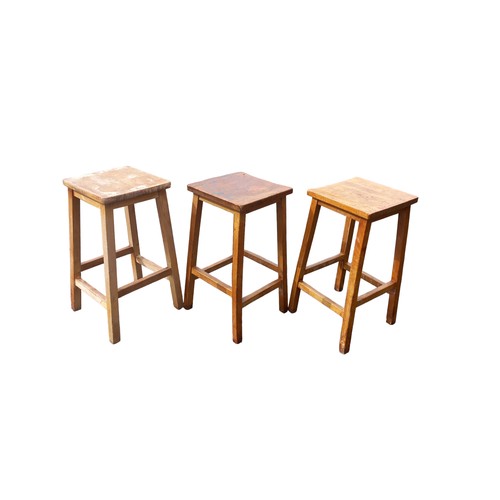 18 - 3 SOLID OAK VINTAGE STOOLS