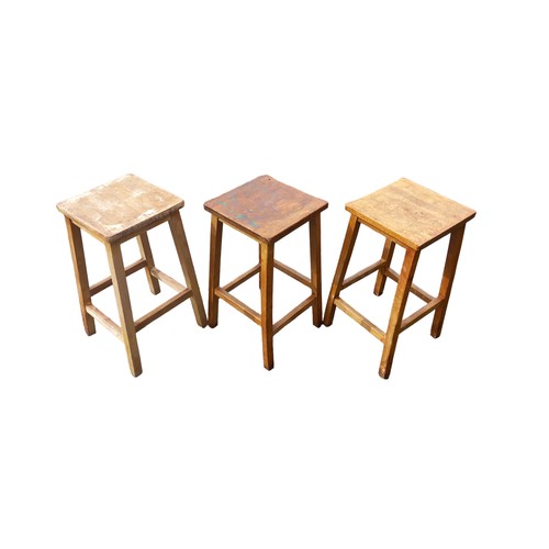 18 - 3 SOLID OAK VINTAGE STOOLS