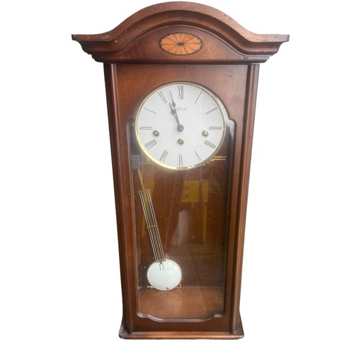 38 - MAHOGANY INLAID CLOCK BY HERMLE