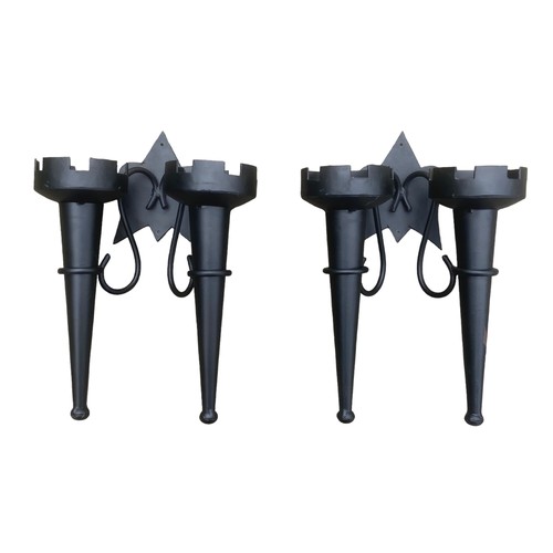 61 - A PAIR OF TWIN METAL BLACK IRON SCONCES