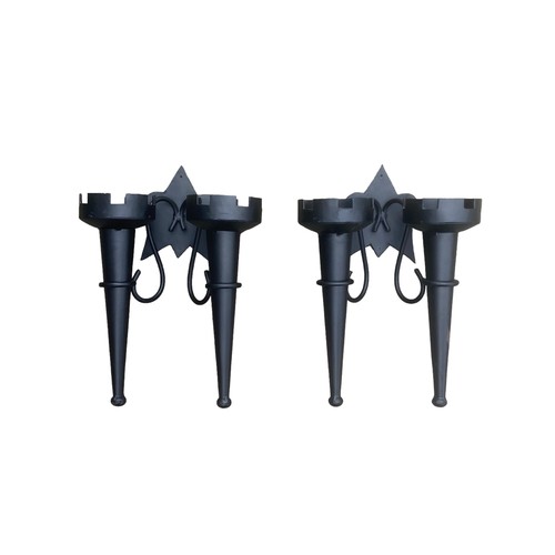 61 - A PAIR OF TWIN METAL BLACK IRON SCONCES