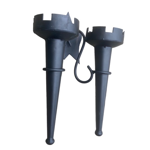 61 - A PAIR OF TWIN METAL BLACK IRON SCONCES