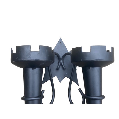 61 - A PAIR OF TWIN METAL BLACK IRON SCONCES