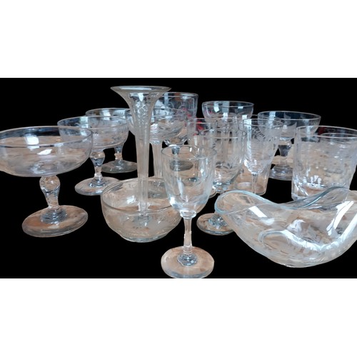 79 - A LOT OF ANTIQUE GLASSWARE ETCHED WITH FERN PATTERN