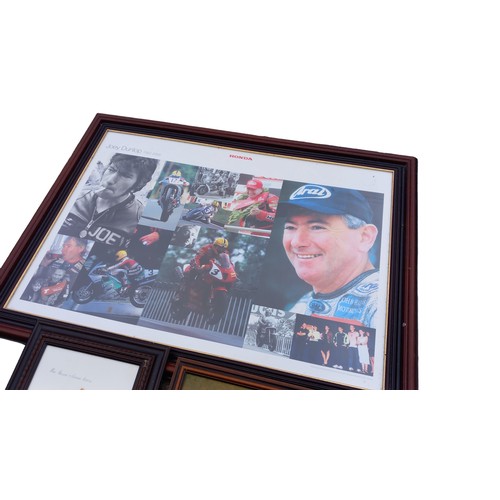 92 - LARGE JOEY DUNLOP FRAMED PITURE AND 2 OTHER MOTOR BIKE PICTURES