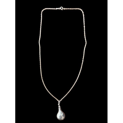 159 - A HEAVY SILVER DROP  PENDANT ON SILVER CHAIN