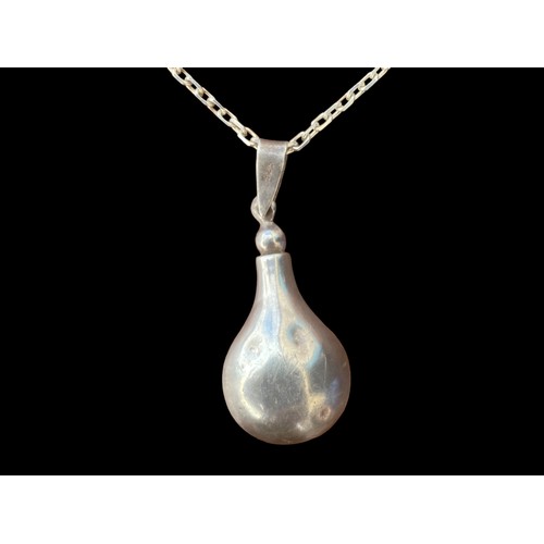 159 - A HEAVY SILVER DROP  PENDANT ON SILVER CHAIN