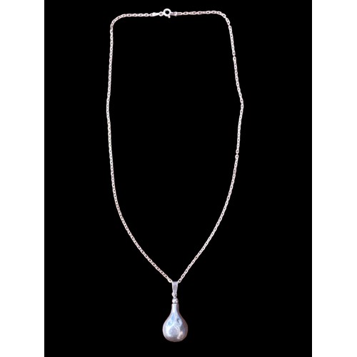 159 - A HEAVY SILVER DROP  PENDANT ON SILVER CHAIN