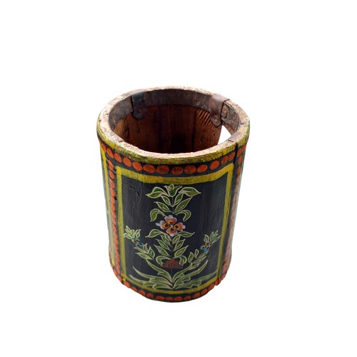 181 - ANTIQUE HAND PAINTED WOODEN POT