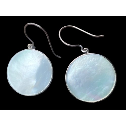 183 - A PAIR OF LARGE MOTHER OF PEARL SILVER EARRINGS