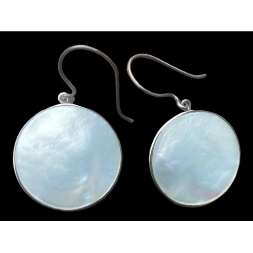 183 - A PAIR OF LARGE MOTHER OF PEARL SILVER EARRINGS