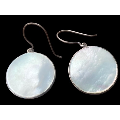 183 - A PAIR OF LARGE MOTHER OF PEARL SILVER EARRINGS