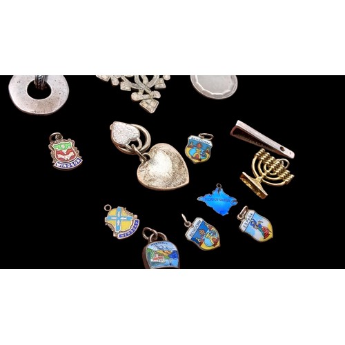 226 - MIXED SILVER PENDANTS AND AN ASSORTMENT OF SILVER OF SILVER AND ENAMEL CHARMS