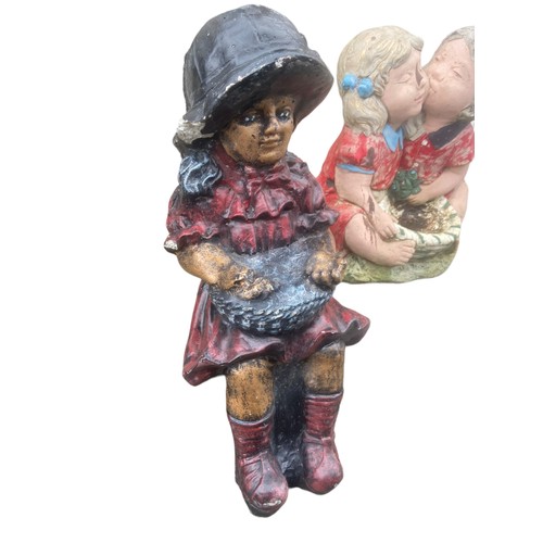 76 - 2 GARDEN ORNAMENTS- YOUNG KISS & SITTING GIRL