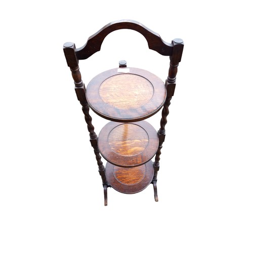 596 - OAK 3 TIER FOLDING CAKE STAND