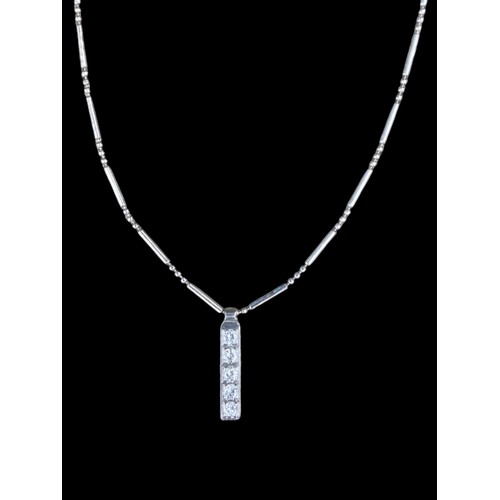 540 - AN 18ct WHITE GOLD HAND MADE RECTANGULAR DROP 5 DIAMOND PENDANT (APPROX 1ct) ON A 16