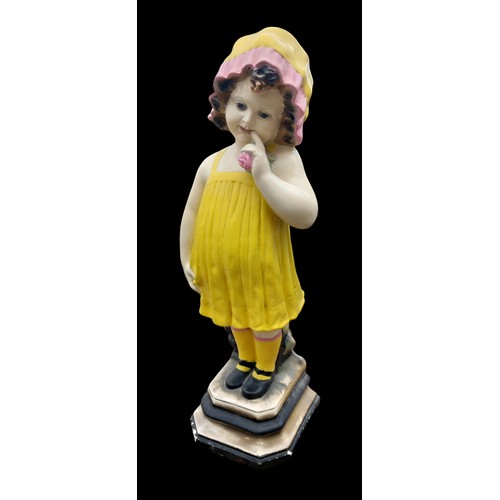 651 - A BEAUTIFUL ANTIQUE POTTERY GIRL WITH REG MARKS STANDS 23