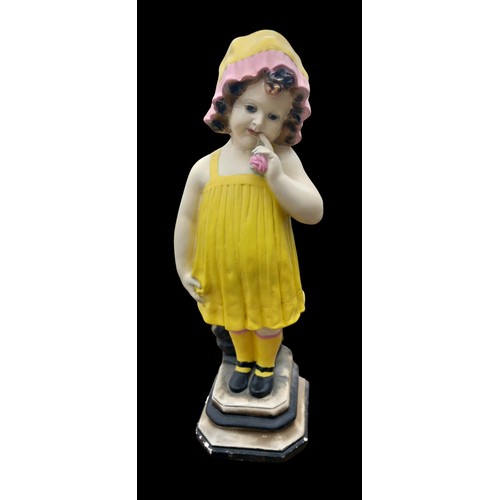 651 - A BEAUTIFUL ANTIQUE POTTERY GIRL WITH REG MARKS STANDS 23