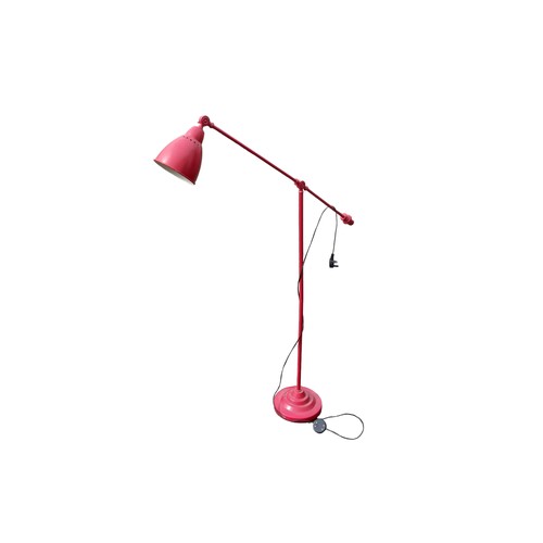 71 - A RED METAL FLOOR STANDING ANGLE POISED LAMP