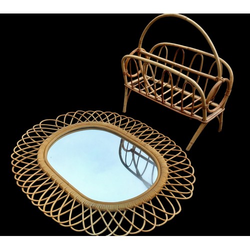 113 - RETRO STYLE WICKER MIRROR AND RACK