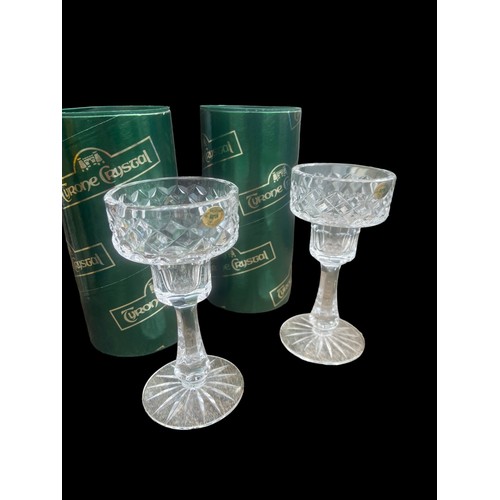 149 - PAIR OF BOXED TYRONE CRYSTAL CANDLESTICKS