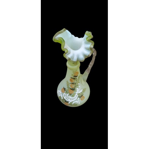 137 - A HAND PAINTED AND BLOWN VICTORIAN RUFFLE EDGE VASE 24CM