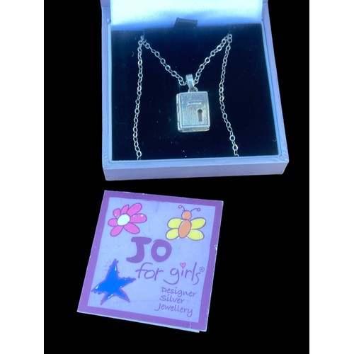 205 - A SILVER LOCKET IN THE FORM OF A DAIRY ON A SILVER CHAIN BY JO FOR GIRLS DESIGNER SILVER JEWELLERY