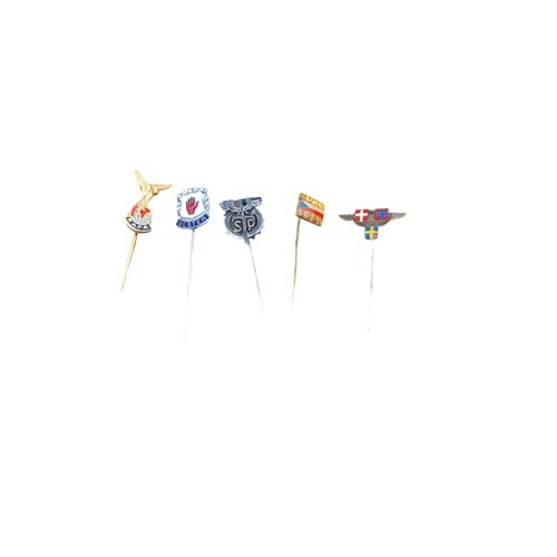 213 - 5 LAPEL STICK PINS AND 1 LAPEL BADGE