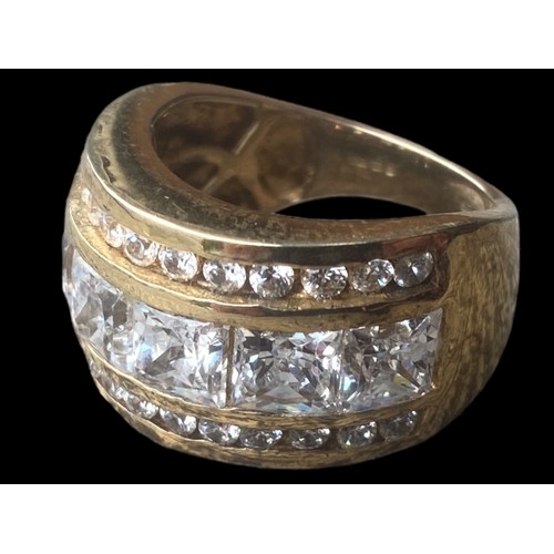 261 - A SILVER GILT DESIGNER RING WITH BRIGHT STONES (HAS A FULL SILVER HALLMARK)